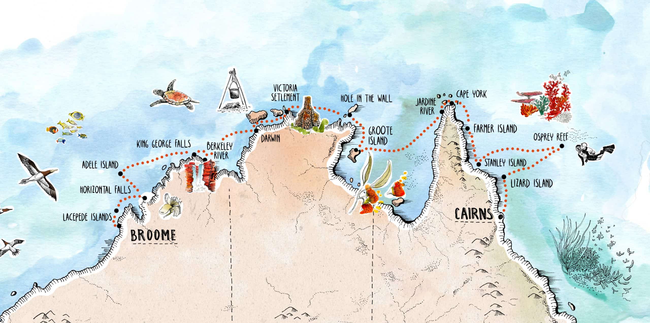 Across The Top Voyage Map Broome to Cairns 2022