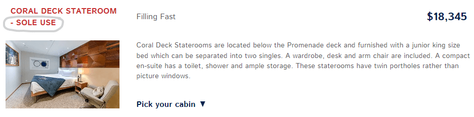 Coral Deck Stateroom Sole Use