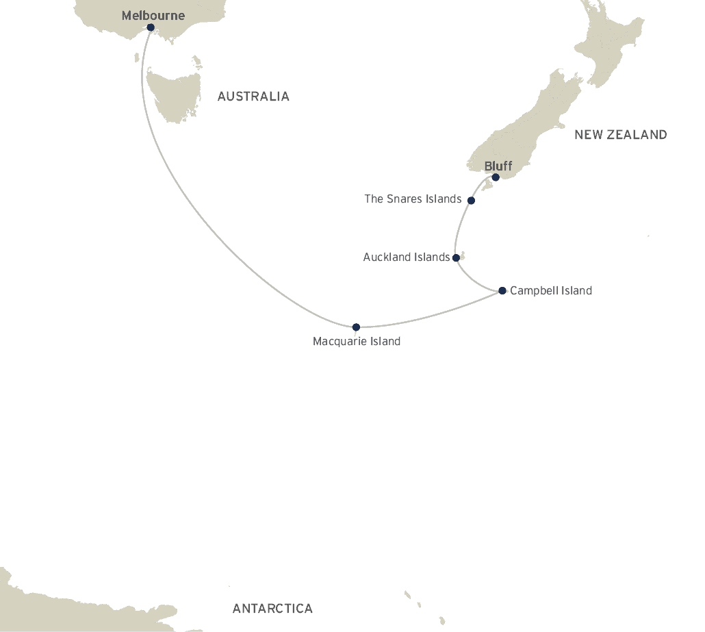MAP World Heritage Islands of Sub Antarctic_Bluff_Melbourne_12 Nights