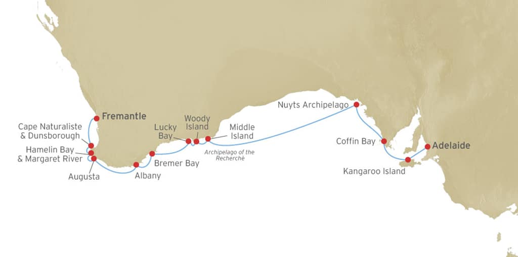 Cruise Map - Adelaide to Fremanle 2022