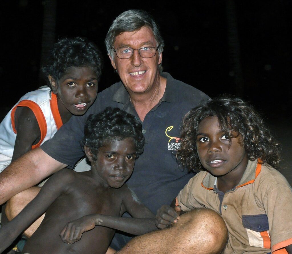 Ian Morris with the grandchildren of his first students at Elcho Island